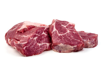 Chilled Pork Shoulder steaks Isolated on White Background.