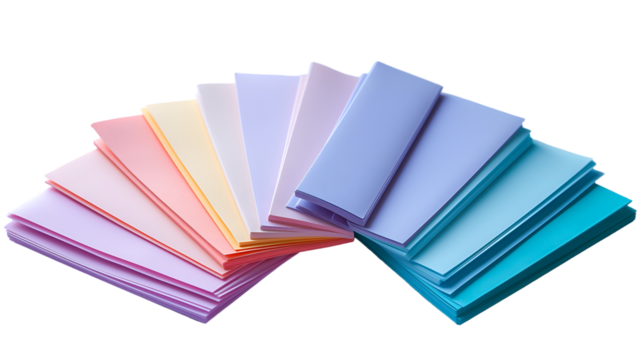 Pastel Paper Sheets Stacked Soft Modern Design, Bright Smooth Background for Themes, isolated on transparent background.