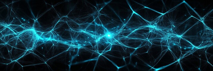 Fototapeta premium Electrified Connections in Blue, Abstract Network on Dark Background, Technology Concept, Energy