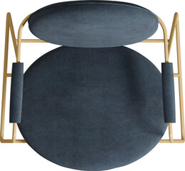 Top view of a modern blue upholstered armchair