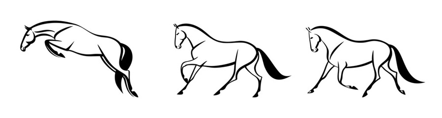 Fototapeta premium A set of stylized moving horses