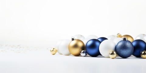 Christmas ornaments in a row. White background for holiday advertising
