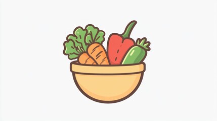 Colorful veggies in bowl; healthy eating concept; white background; recipe illustration