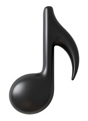 black music note 3d render icon isolated on white background 