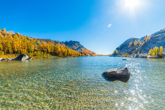 Sunlight Bouncing Off Beautiful Alpine Lake