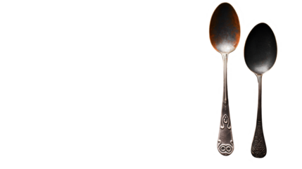 Antique Silver Spoons Vintage Cutlery, Rustic Kitchen Design for Elegant Themes, isolated on transparent background.