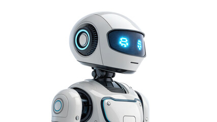 Robot with glowing display engages in conversation
