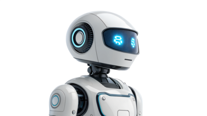 Robot with glowing display engages in conversation