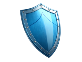 Metallic blue shield design with detailed edging