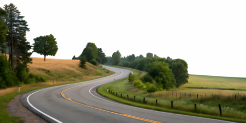 Serene winding road through countryside