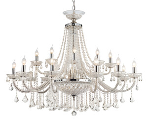 Crystal accented chandelier lights up