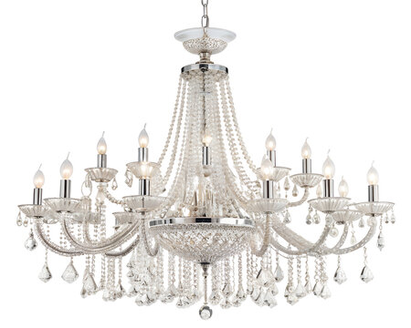 Crystal accented chandelier lights up