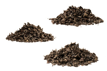 Dried tea leaves isolated on a white background.