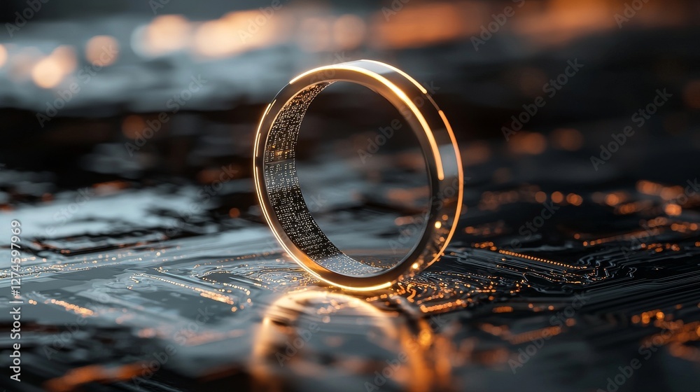 Aufkleber the background features a 3d rendering of an abstract technology product with a glowing sci-fi circl