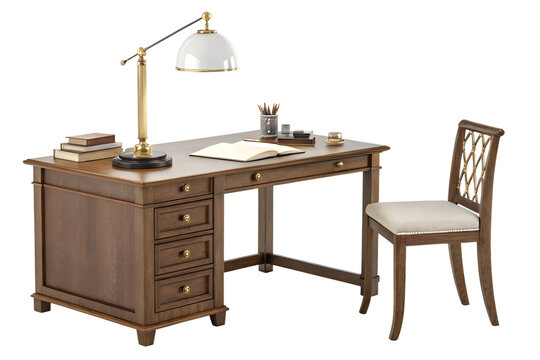 Elegant wooden desk and chair for a study area