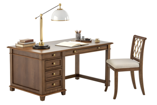 Elegant wooden desk and chair for a study area