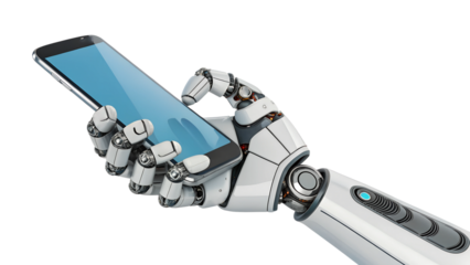 Robotic hand interacts with a smartphone screen