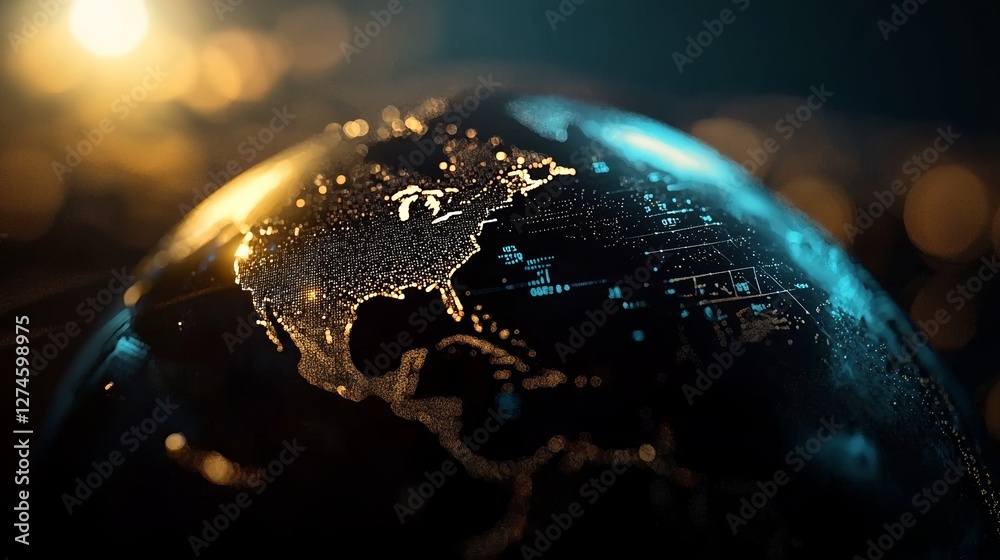 Poster futuristic vr head-up display design featuring an orbital global network 3d rendering graphic, incor
