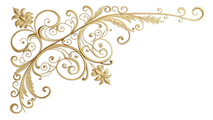 Elegant filigree corner decoration in gold on a transparent background	