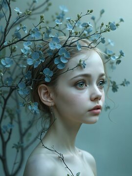 Fantasy girl with brown hair and blue flower crown