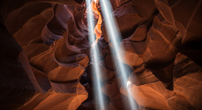Sunbeams Shining Through Antelope Canyon