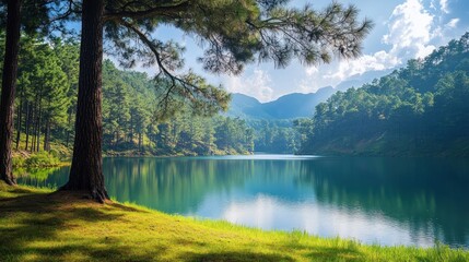 Serene Mountain Lake Landscape: A Breathtaking View of Nature's Beauty