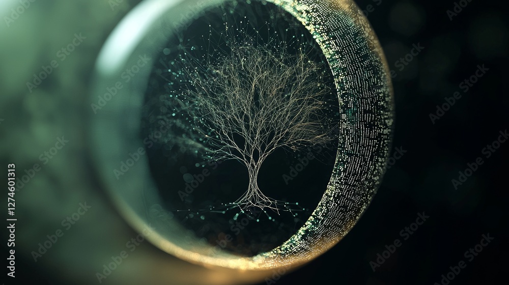 Poster digital tree and digital gpu represent the flow of information and processing of data within an ai n