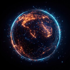 Illuminated Sphere: A Digital Energy Globe with Abstract Particles and Virtual Technology Flow