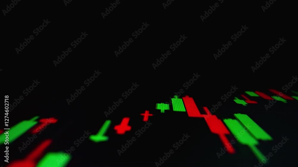 Poster closeup macro shot movement of stock graph displayed on led screen showing growth chart as economic 