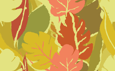 Floral seamless with hand drawn color exotic monstera leaves. Cute summer background. Tropic branches. Modern floral compositions. Fashion vector illustration for wallpaper, fabric, textile.