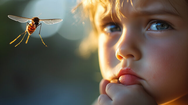 Close-up of a child scratching a mosquito bite on hand outdoors