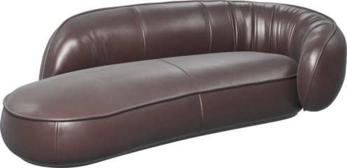 Perspective view of modern brown leather sofa