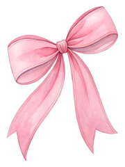 watercolor ribbon pink bow on white