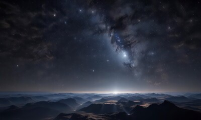 Obraz premium Sparkling starry night sky on black, heavenly view above earth, heavenly, celestial