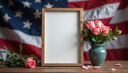 Empty frame on American flag with red, white