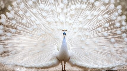 Fototapeta premium Majestic White Peacock Displaying its Stunning Plumage