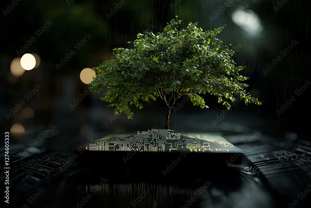 Poster the electronic tree represents a modern gpu-based system, focusing on information flow, processing, 