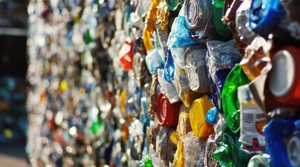 Fototapeta premium Recycled Plastic Wall: A Kaleidoscope of Colors