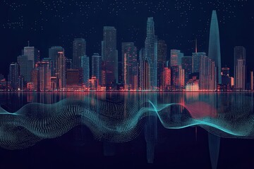 Futuristic Cityscape: Smart Urban Connectivity with Digital Waves Over Iconic San Francisco Skyline