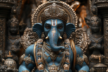 Obraz premium An intricately detailed statue of an Indian god, showcasing exquisite craftsmanship, cultural heritage, and deep spiritual significance. 