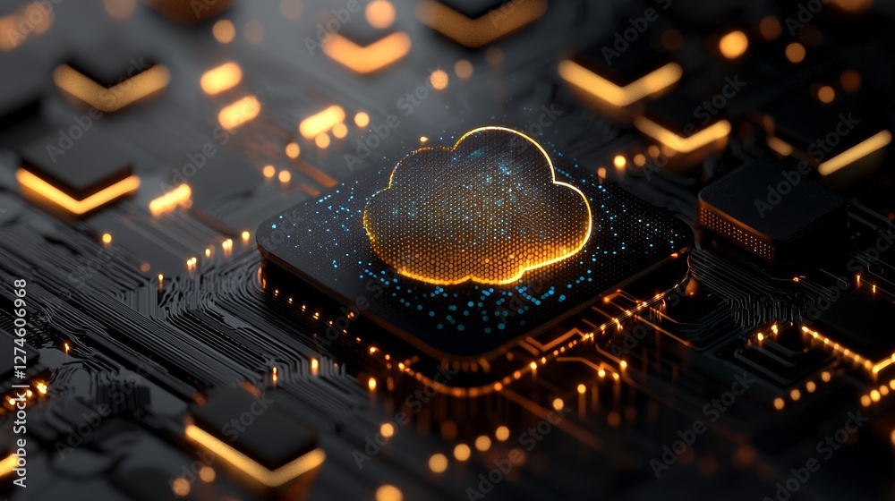 Poster visualisation of cloud storage advantages is depicted in a shot of a corridor within a working data 