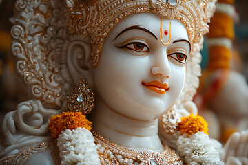 An intricately detailed statue of an Indian god, showcasing exquisite craftsmanship, cultural heritage, and deep spiritual significance. 