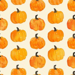 Seamless pattern with pumpkins, Hand drawn watercolor illustration, Ai Generated