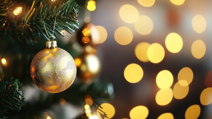 This festive Christmas card mockup showcases a stunning design with ample white space for personalization set against a blurred backdrop of a beautifully decorated Christmas tree