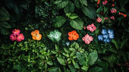 Colorful Flowers Bloom Amidst Lush Green Foliage