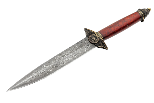 An exquisite handcrafted dagger with a decorative handle and intricate blade design isolated on transparent background
