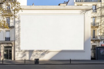 Expansive Blank Billboard on Building Wall in Urban Street Setting for Advertisement Display