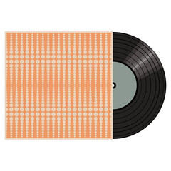 Vinyl disk in carton pack isolated on white retro style illustration vector art decor design 70s, 80s, 90s