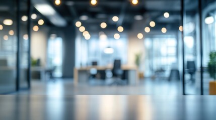 Blurred Modern Office Interior: A Tabletop Perspective