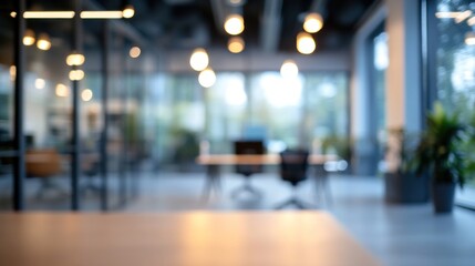 Fototapeta premium Blurred Modern Office Space: A Serene Workspace